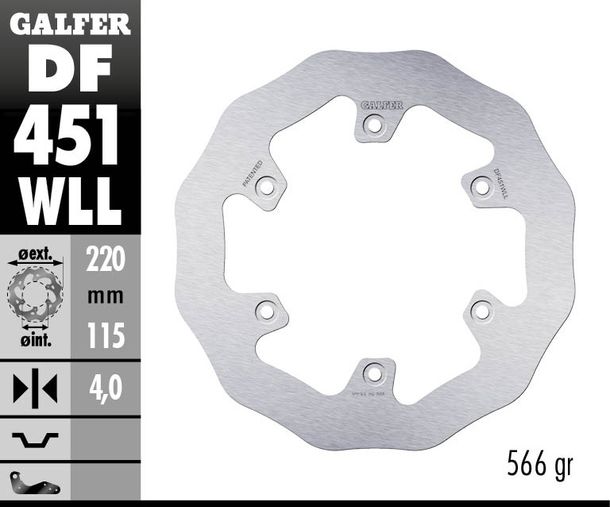 Bremsscheibe Galfer DF451WLL WAVE® Racing Solid mit ECE R90 Zulassung, starr hinten 220x4mm für Yamaha TDR R WR YZ TTR F TT E 125 - 600 ccm Bj. 1988 - 2014
