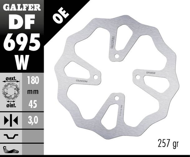 Bremsscheibe Galfer DF695W WAVE® mit ECE R90 Zulassung, starr hinten 180x2,7mm für Gas MC, Husqvarna TC KTM SX 65 ccm Bj. 2023 - 2025