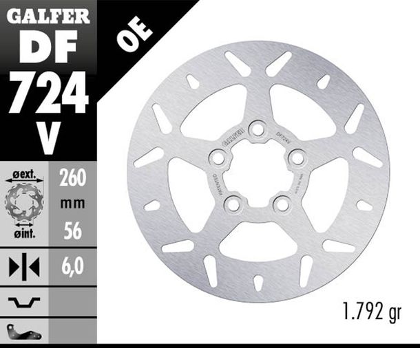 Remschijf Galfer DF724V ROUND met ECE R90-goedkeuring, stijf achter 260x6mm voor Harley Davidson Sportster Custom XLC Street XG XL L Super Low N Iron XR 750 - 1923 ccm Bouwjaar 2004 Bouwjaar 2004 - 2024