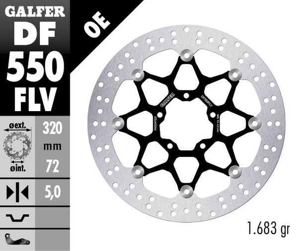 Brake disc Galfer DF550FLV ROUND with ECE R90 approval, floating front 320x5mm for Royal Enfield Continental Interceptor 650 ccm Year 2018 - 2022