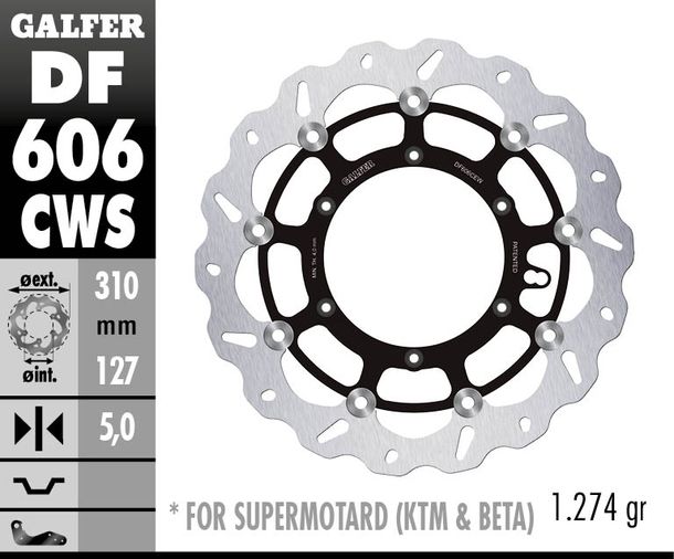 Remschijf Galfer DF606CWS WAVE® met ECE R90-goedkeuring, zwevend voor 310x5mm voor Husaberg FE, Husqvarna FC TC TE KTM EXC Sixdays i.e. EXC-F SX SMR 125 - 640 ccm Bouwjaar 2005 - 2025