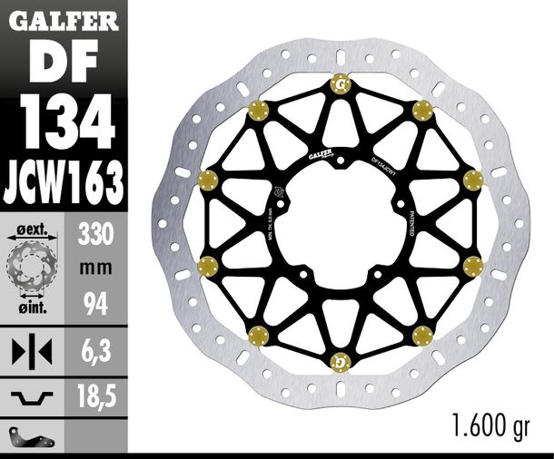 Disco freno Galfer DF134JCW163G03 WAVE® FLOATECH RACING flottante anteriore 330x6,3mm (2 richiesto) per Honda CBR RR Fireblade CMX A Rebel 1000 / 1100 Anno 2020 - 2023