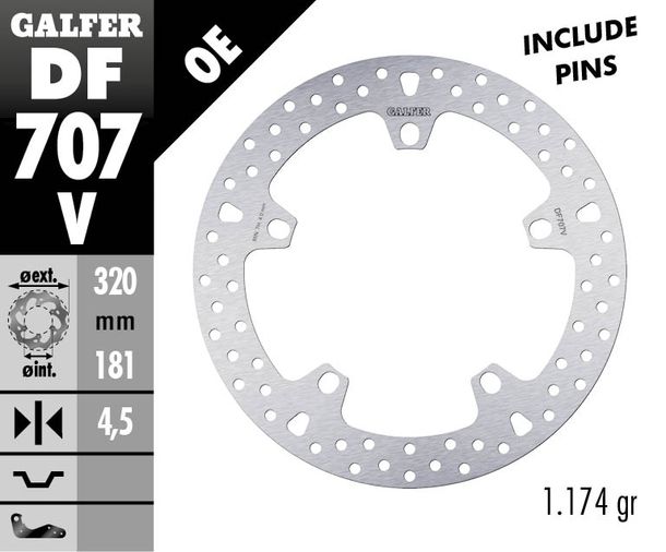 Brake disc Galfer DF707V ROUND with ECE R90 approval, rigid front 320x4,5mm (2 required) for BMW K R S GT GTL ABS ST RS HP2 Megamoto RT LT Integral 800 - 1600 ccm Year 1999 - 2025