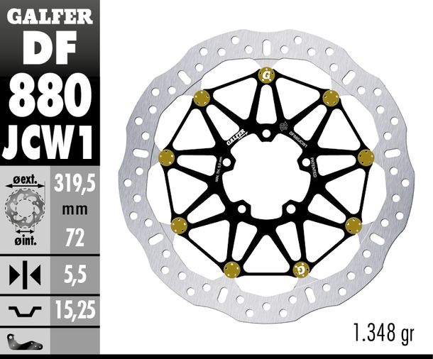 Remschijf Galfer DF880JCW1G03 WAVE® FLOATECH RACING zwevend voor 319,5x5,5mm (2 vereist) voor Ducati Monster S ABS Superbike Streetfighter S4R Bouwjaar 2003 - 2024