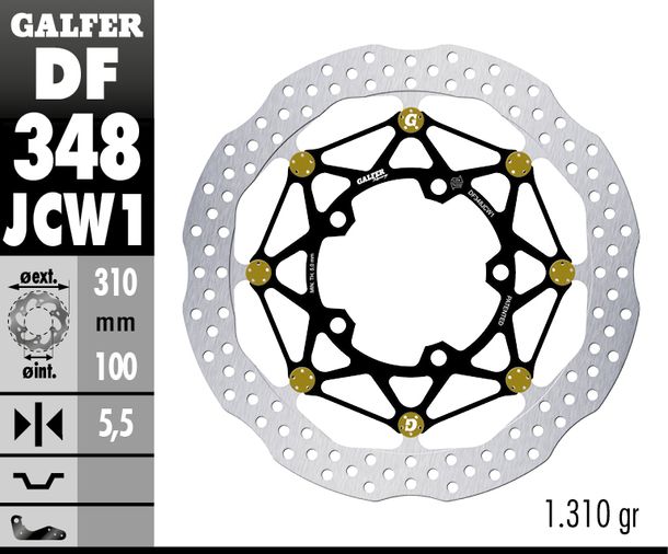 Disque de frein Kit Galfer 2x DF348JCW1G03 WAVE® FLOATECH RACING flottant avant 310x5,5mm pour Suzuki VZR M 1 R R2 Intruder GSX-R 600 - 1800 ccm Année 2005 - 2025