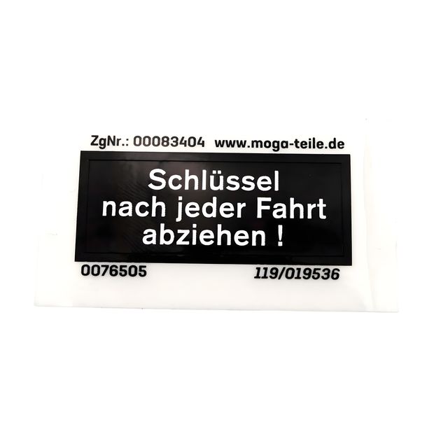 Cockpit Aufkleber MOGA 40/15mm schwarz/weiß, 204.947.20.27 für Hercules, Prima, M, HR Hobby Rider, K 50, MK, KX, Ultra