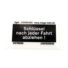 Cockpit Aufkleber MOGA 40/15mm schwarz/weiß, 204.947.20.27 für Hercules, Prima, M, HR Hobby Rider, K 50, MK, KX, Ultra