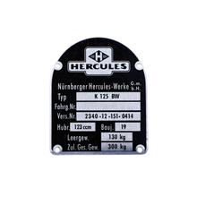 Typenschild Aluminium schwarz, 2340-12-151-0414 für Hercules K 125 123 ccm