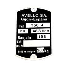 Typenschild Blanko 59x40mm für Avello T 50-4