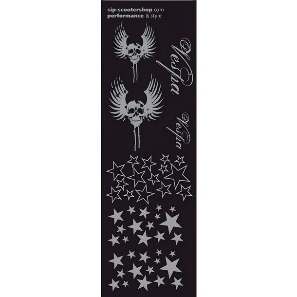Set de décoration d'autocollants SIP « Stars I » en argent 1160x360mm avec tête de mort