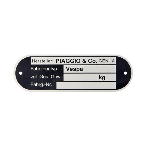 PIAGGIO & CO. Targhetta identificativa Genova SIP Ricambi 80x25x0.6mm per Vespa 1967