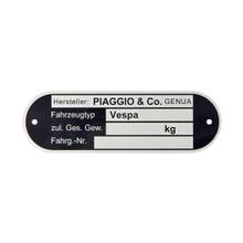 Typenschild PIAGGIO & CO. Genova SIP Spareparts 80x25x0,6mm für Vespa 1967