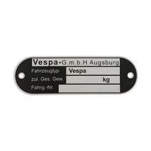 Targhetta ricambi Vespa GmbH Augsburg SIP 80x25x1mm per Vespa 1962-1967