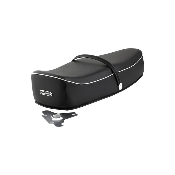 Seat Bench SIP Style Classic Comfort black, grey piping for Vespa 125 VNA, VNB, GT, GTR, Super, TS, 150 VBA, VBB, GL, Sprint, V, Super, T4