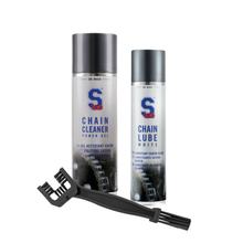 S100 Premium Motorcycle Chain Care Set - White Chain Spray 400 ml + Chain Cleaner 300 ml + Chain Brush - Complete Chain Care Economy Set