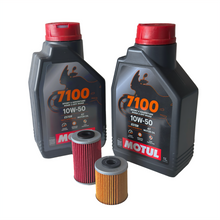 Ölwechselset 2L Motul 7100 10W-50 JASO MA2 + 2x Ölfilter für KTM 690 / LC4 / Husqvarna 701 / Gas Gas SM 700 / Enduro / Duke 690