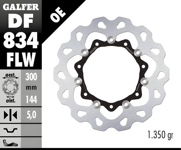 Bremsscheibe Galfer DF834FLW WAVE® mit ECE R90 Zulassung, schwimmend vorne 300x5mm (2 benötigt) für Harley Davidson CVO Street Glide FLHXSE FLHR Road King FLHX FLHRC Classic Bj. 2008 - 2015