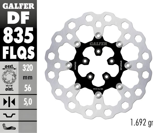 Bremsscheibe Galfer DF835FLQS CUBIQ® mit ECE R90 Zulassung, schwimmend vorne Racing Oversize 320x5mm (2 benötigt) für Harley Davidson CVO Street Glide FLHXSE XL CA CB Custom Bj. 2007 - 2024