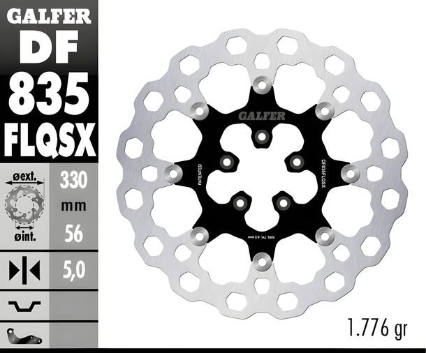 Bremsscheibe Galfer DF835FLQSX CUBIQ® mit ECE R90 Zulassung, schwimmend vorne 330x5mm (2 benötigt) für Harley Davidson CVO Street Glide FLHXSE XL CA CB Custom T Super Low Bj. 2007 - 2024