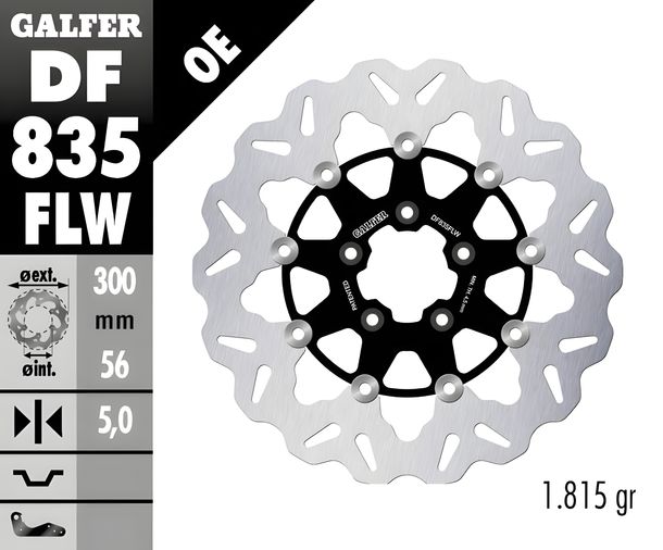 Disco freno Galfer DF835FLW WAVE® con approvazione ECE R90, flottante anteriore 300x5mm (2 richiesto) per Harley Davidson CVO Street Glide FLHXSE XL CA CB Custom T Super Low V Anno 2007 - 2024