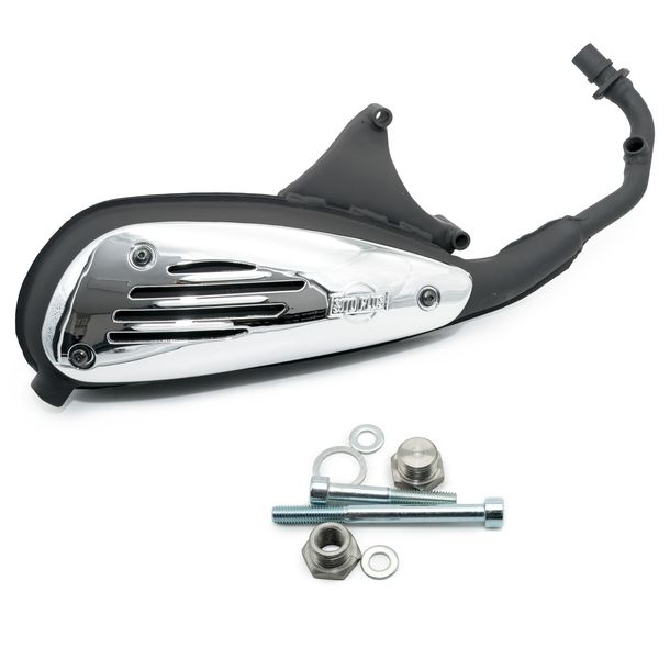 Impianto di scarico completo LeoVince SITOPLUS acciaio e cromo con paracalore per Piaggio Liberty iGet 3V 4 tempi 50 2016 - 2017 / Liberty iGet 3V / Zip 3V / Vespa Primavera / Sprint 2018 - 2020 / Liberty iGet 3V / Zip 3V / Vespa Primavera