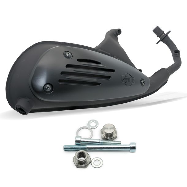 Auspuffanlage komplett LeoVince SITOPLUS Stahl & schwarzes Hitzeschild für Piaggio Liberty iGet 3V 4-Takt 50 2016 - 2017 / Liberty iGet 3V / Zip 3V / Vespa Primavera / Sprint 2018 - 2020 / Liberty iGet 3V / Zip 3V / Vespa Primavera