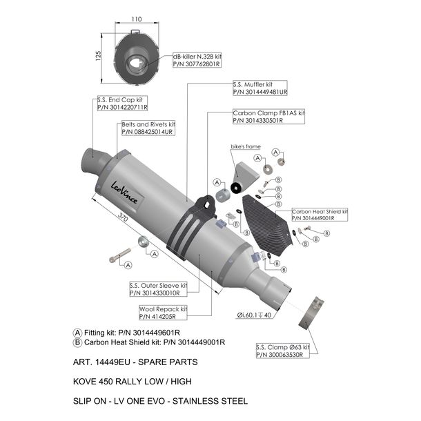 Avgasskall LeoVince Avgas-Ersättningsdel Klamma Avgasfäste F1BAS, Carbon