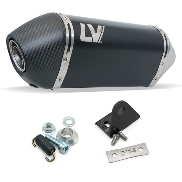 Kit silenziatore posteriore universale LeoVince LV-14 RACING Black Edition acciaio inossidabile nero, tappo in carbonio, Ø 54mm, 250mm