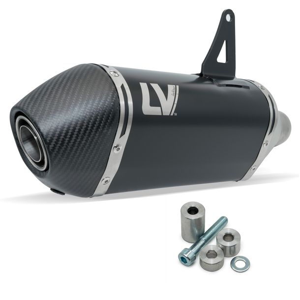 Einddemper LeoVince LV-14 RACING Black Edition roestvrij staal zwart, carbon kap voor Moto Guzzi Stelvio 1000 bj. 2024 - 2026 E5+