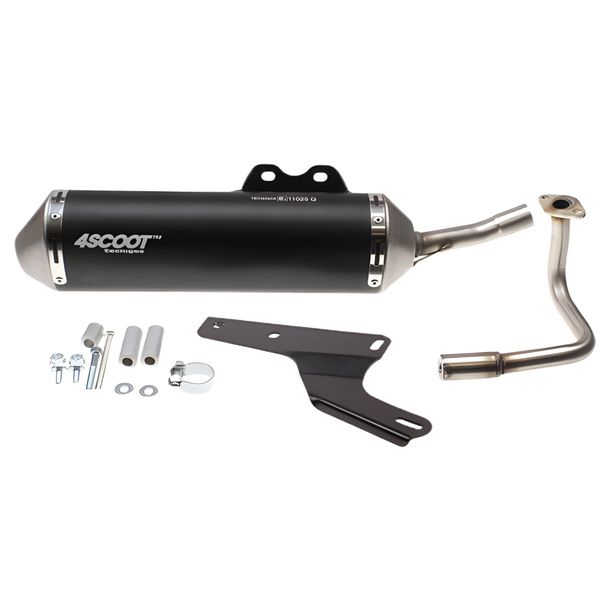 Auspuff Tecnigas 4SCOOT TRE schwarz eloxiert mit Zulassung für AGM Flash, BTC Jet Old Classic Benzhou City Star Berini Dolce Vita Speedy Pegasus GP Rieju