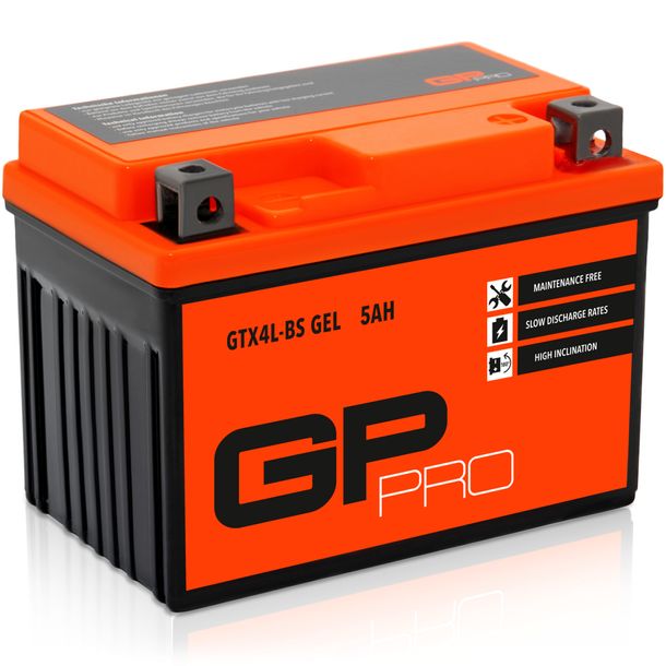 Set de 10 baterías de gel GP-PRO para distribuidores 12V 5Ah GTX4L-BS, batería para scooter / batería para moto, sellada libre de mantenimiento precargada, similar a YB4L-B / YTX5L-BS / YTX4L-BS