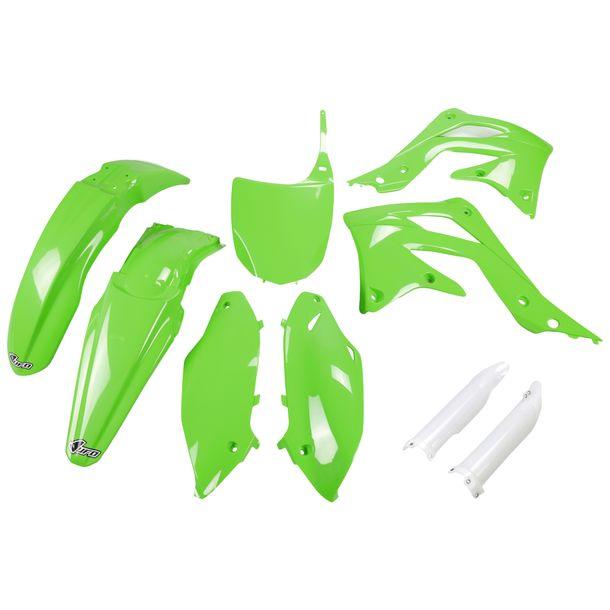 Kit carenatura UFO PLAST 9 pezzi Set carenatura in plastica con protezione forcelle per Kawasaki KX F 450 ccm Anno 2012