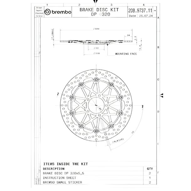 Disco del freno Brembo Supersport 208973711 flottante 2 pezzi con approvazione