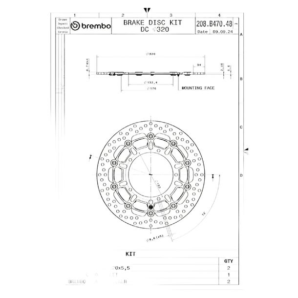 Brake disc Brembo Groove 208B47048 with approval, floating 320x5,5mm 2 pieces – Bild 4