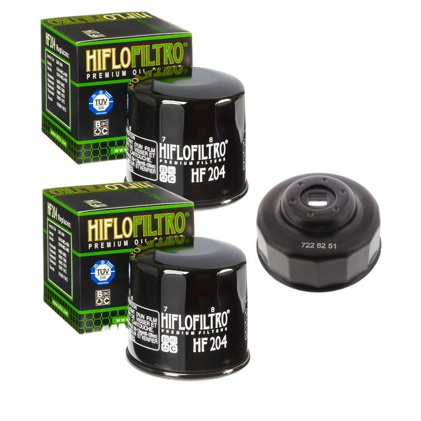 2x Oliefilter Hiflo HF204 + Oliefiltersleutel Honda Kawasaki Triumph Yamaha
