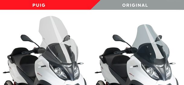 Windschild Puig V-Tech Line Touring-Scheibe 825 x 655 mm mit ABE für Piaggio MP3 500 Sport, MP3 500 Business, MP3 350 Sport, MP3 350 Bj. 2017 - 2022