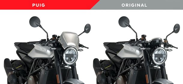 Windschild Puig ALU-Frontplatte mit ABE für Kawasaki Vulcan S, Triumph Bonneville Speedmaster, Voge 300AC, Moto Guzzi V7 Stone 850, Suzuki SV650, Yamaha XSR900, Indian Scout Bobber, Husqvarna, Hyosung