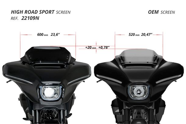 Windschild Puig High-Road Sport 220 x 600 mm mit ABE für Harley Davidson CVO Street Glide Flhxse, Street Glide Flhx Bj. 2023 - 2026
