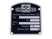 Targa identificativa del telaio MOGA in alluminio 46x57mm per Hercules K 50, M, SB, Sport