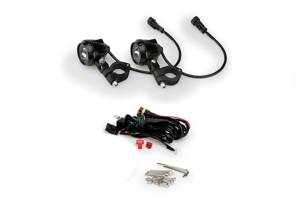 Faróis auxiliares Puig Beam 2.0 acessórios preto 242 x 170 mm para Yamaha XJR1300, Honda CB600F Hornet, Kawasaki Versys 650, BMW R1200GS, Triumph Bonneville T100, Ducati Scrambler Icon, Suzuki DL650 V-STROM, KTM 125 Duke, Harley Davidson, A