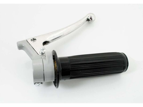 Gasgriff Armatur Aluminium Grau mit Bremshebel Poliert und Griff Schwarz für Hercules, Zündapp, Kreidler, Puch, DKW, KTM, Rixe