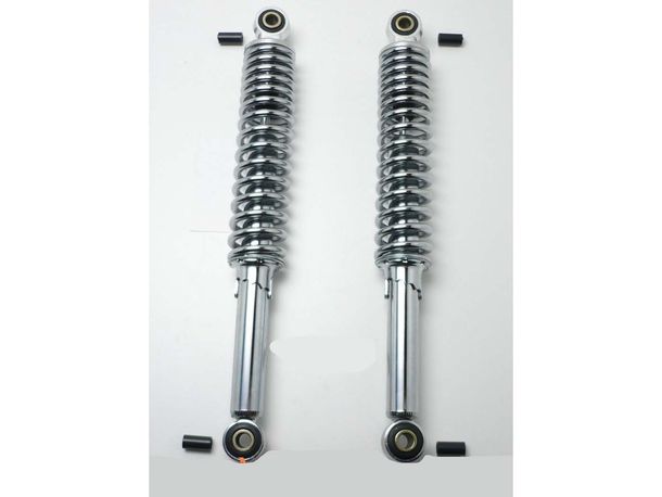Federbein Chrom 320mm 5-fach einstellbar 10mm Buchsen Kunststoffadapter 8mm für Kreidler, Zündapp, Hercules, Puch