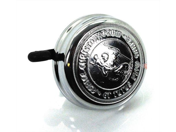 Klingel Hochglanzverchromt 60mm Christopherus Muster für Hercules, Zündapp, Kreidler, Puch, Miele, KTM, DKW, Rixe, NSU