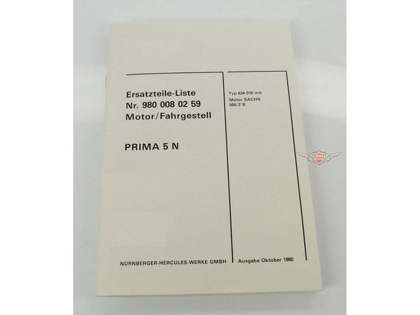 Ersatzteilliste Teile Katalog Motor Fahrgestell für Sachs 505 Hercules Prima 5 N