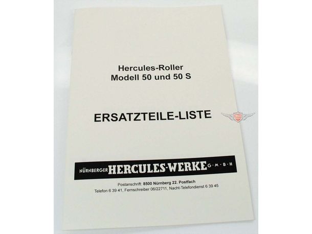 Ersatzteil Liste Teile Katalog Ausgabe 1963 für Hercules Roller R 50 RS S