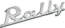 Embleem „Rally“ aluminium met bevestigingspennen 90 mm voor voorbeenscherm Vespa