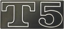 Embleem / belettering CIF " T5 " zijspanplaat zwart/alu voor Vespa T5 - 2 pinnen 100x45mm gatafstand 80mm