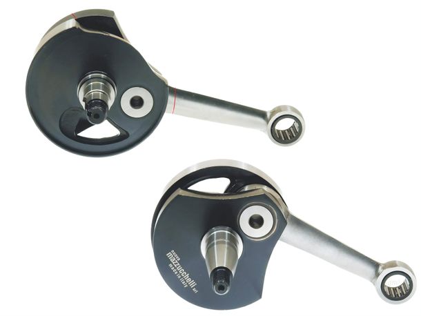 Kurbelwelle Mazzucchelli Doppelvorschub, 19mm Konus, 51mm Hub, Pleuel poliert für Vespa