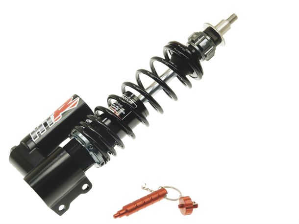 Stoßdämpfer Carbone vorne, Gasdruck verstellbar, Black Edition für Vespa PX / 125 T5 / LML