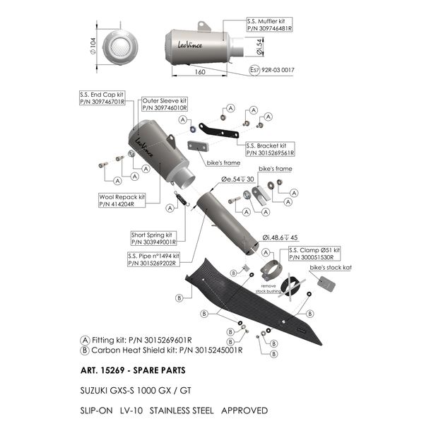Tubo de escape LeoVince pieza de repuesto de escape tubo de conexión 1494, acero inoxidable